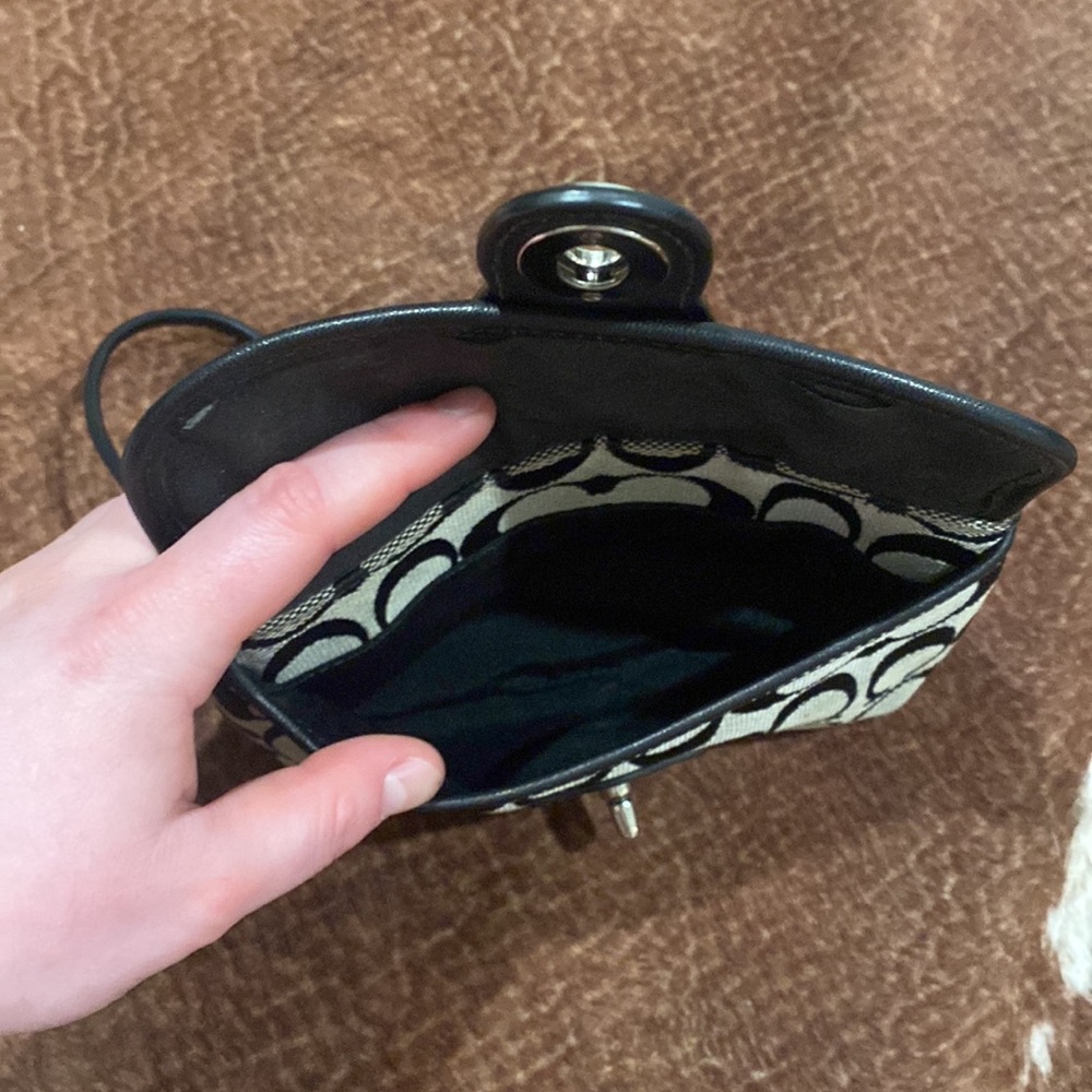 Coach Black and Khaki Signature Canvas Turn-Lock Wristlet - Picture 9 of 9